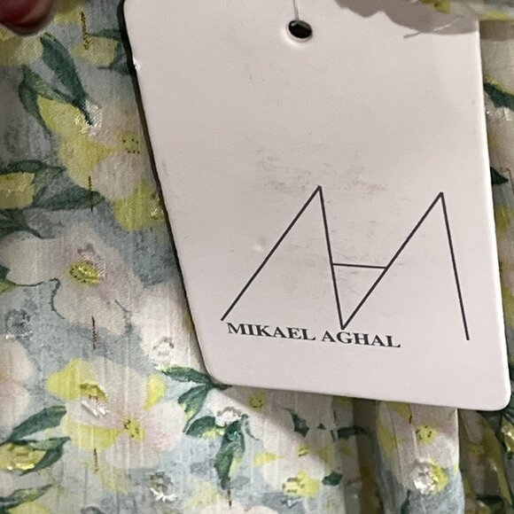 Mikael Aghal Dress Womens 12 Chiffon Floral Lined Ruffle Semi Sheer Midi Fairy‎ - Picture 4 of 11